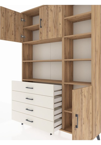 Arges Dolap 9 Raflı 4 Çekmeceli 3 Kapaklı 132x30x195 Çam-çam/... Çam