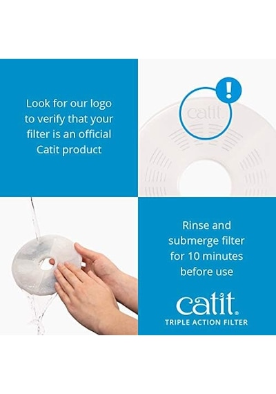 Catit Triple Action Filtre, 3 Kat Etkili Yedek Filtre, Çeşme Filtresi, 12'li Paket