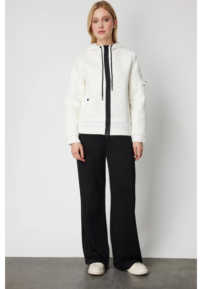 On Fashion Kadın Kapüşonlu Cepli Ekru Mont 60703 Ekru