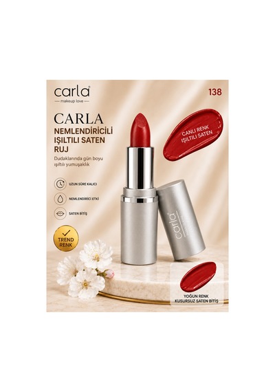 Nemlendiricili Işıltılı Saten Bitişli Ruj Lumicare Lipstick No:138 Kırmızı