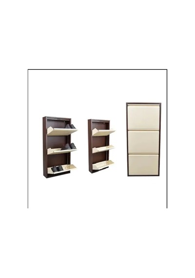 3Lü Metal Ayakkabılık Kahve-Krem 3Lü Metal Ayakkabılık Kahve-Krem