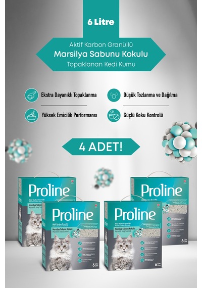 Aktif Karbon Tanecikli Marsilya Sabunu Kokulu Kedi Kumu 4x6 Lt