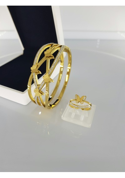Kelebek Kelepçe Ayarlanabilir Çelik Yüzük Gümüş - Rose Gold