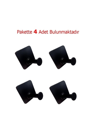 Kendinden Yapışkanlı Askılık Tekli Mat Siyah 4 Lü Paket Siyah