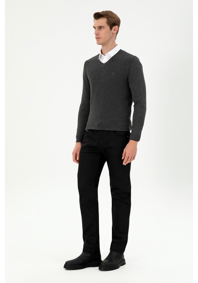 U.S. Polo Assn. Erkek Slim Fit V Yaka Antrasit Melanj Basic Kazak 50288886-VR081