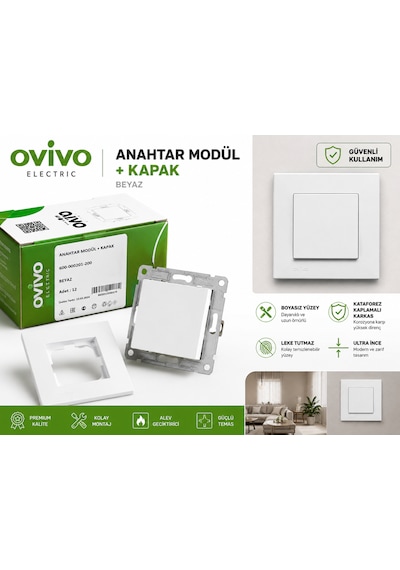 Ovivo Electric Grano Beyaz Tekli Anahtar Çerçeveli