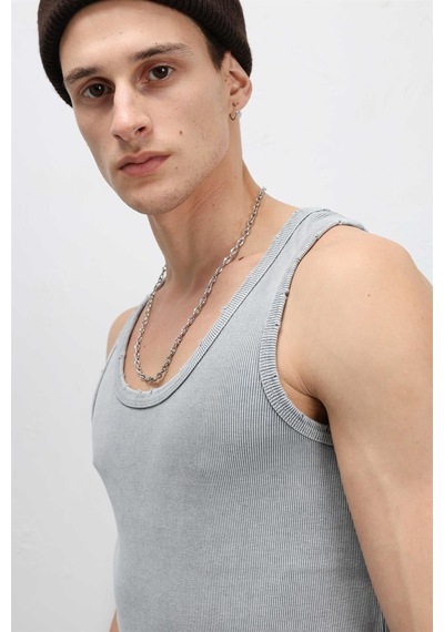 Vamos Yıkamalı Tank Top Kaşkorse Atlet Gri