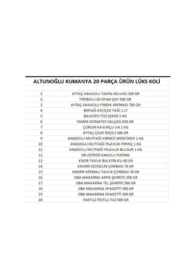 Ramazan Paketi Kumanya Yardım Gıda Erzak Kolisi Lüks Paket 20 Parça Ürün