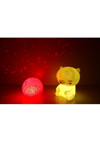 Işık Kasabası 138 Sarı Ayıcık Ve Yansımalı Kızıl Küre Sevimli Ayıcık Damla Silikon Top Led Gece Lambası Sarı