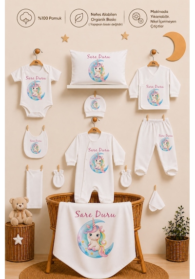 Pia Baby Kişiye Özel İsimli Kız Bebek Hastane Çıkış Seti 11 Parça %100 Pamuk 1100113x Ekru