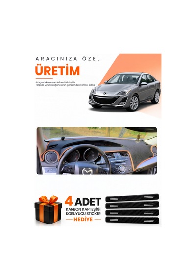 Mazda 3 2009-2013 Uyumlu Torpido Koruma Örtüsü Oto Kılıfı - Siyah Kahverengi