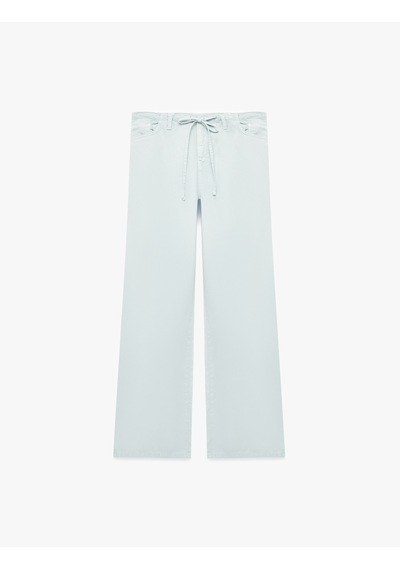 Koton Pamuklu Cep Detaylı Beli Bağcıklı Bol Pantolon - Loose Straight Fit Jean Mavi 6sal40022mw