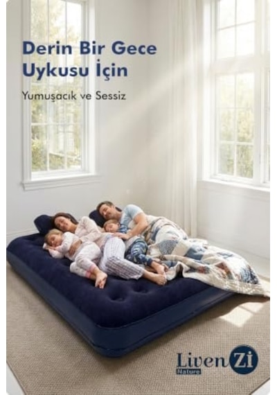 Nature Çift Kişilik Şişme Yatak & Yastık 203 X 183 X 22 Cm Açık Gri