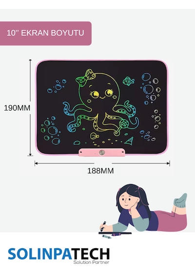 Solinpatech 10'' Şarj Edilebilir Dijital Yazı Çizim Tableti Pembe