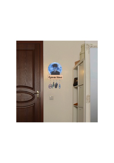 Led Işıklı Pleksi Dolunay Kişiselleştirilebilir Dekoratif Biblo Atatürk Portre Anahtar Askılığı Mavi - 737347614 Mavi
