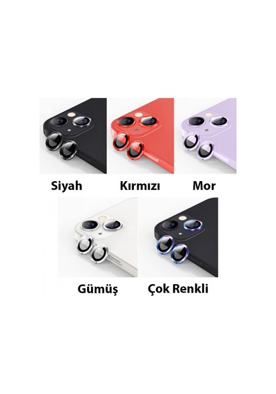 More TR ALLY Apple Uyumlu iPhone 14-14 Plus 3D Metal Çerçeveli Kamera Lens Koruyucu - siyah