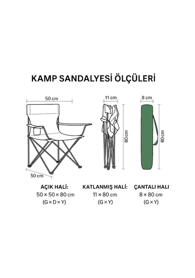 2 Adet Katlanır Kamp Sandalyesi Ve Masa Seti - Dy.001 - Haki/sarı Çok Renkli
