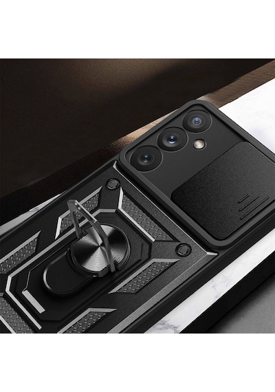 Zore Galaxy Uyumlu A54 Kılıf Magnetik Standlı Kamera Korumalı Sürgülü Vega Kapak - Mavi Mavi