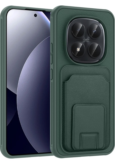Redmi Note 15 Pro Kılıf Deri Dokulu Ve Kartlıklı Bikart Tpu Premium Kapak Koyu Yeşil