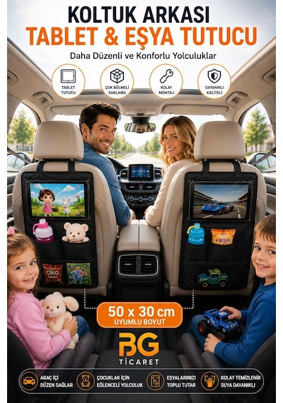 Araç İçi Tablet Tutucu Koltuk Arkası Organizer Araba Oto Çocuk Çok Bölmeli Organizer Cepli Eşya Düzenleyici