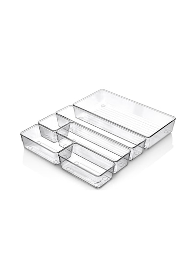 Promosyonca 6 Parça Organizer Çekmece İçi Düzenleyici, Şeffaf Kristal Plastik Düzenleyici Seti, Plastik Organizer Genel