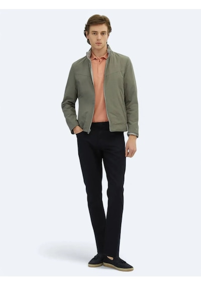 Kip Gri Regular Fit Gizli Kapüşon Casual Dokuma Çift Taraflı Mont Gri