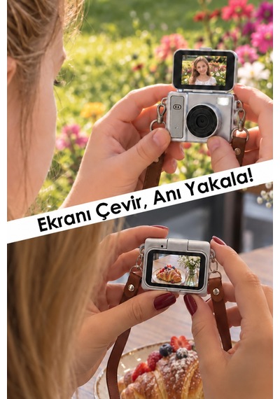 Mimtec Blm-109 Retro Mini Dijital Kamera 1080p Hd Katlanabilir Ekran Flaşlı Selfie Vlog Video Kamerası Gri
