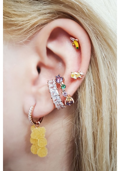 Tekli Ithal Kirpi Sarı Taşlı Gümüş Piercing Küpe-6401 Gümüş