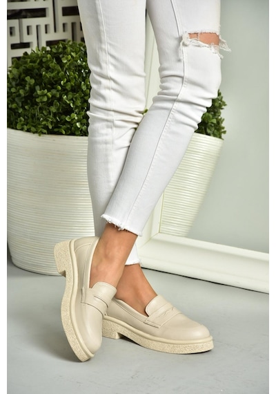 Fox Shoes S996310009 Bej Kalın Tabanlı Günlük Kadın Ayakkabı Bej