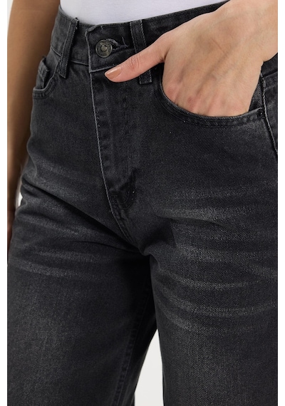 Tudors Kadın Relax Fit Rahat Kesim %100 Pamuk Cepli Geniş Paça Siyah Jean Kot Pantolon-50732