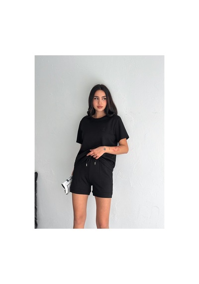 Gugus Kadın Kısa Şortlu/t-shirt 2li Takım Modal Kumaş Siyah