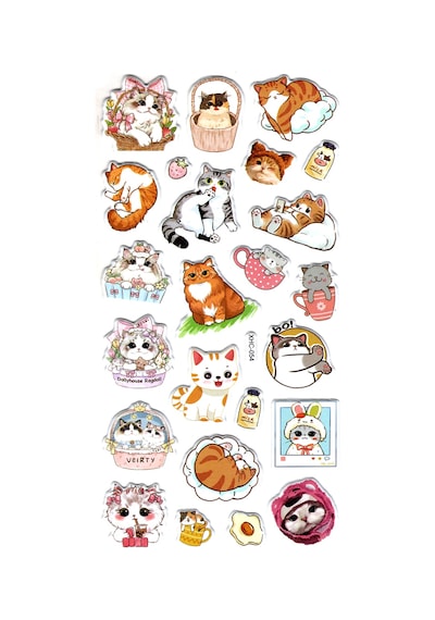 Sticker Kabartmalı Stiker Çıkartma Etiket Xhc054 -18x9 Cm- Komik Kediler Çok Renkli
