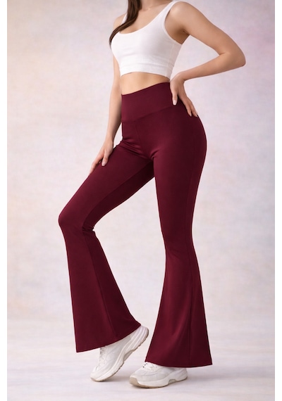 Enva Store Kadın Comfort İspanyol Paça Yüksek Bel Toparlayıcı Tayt Pantolon Bordo