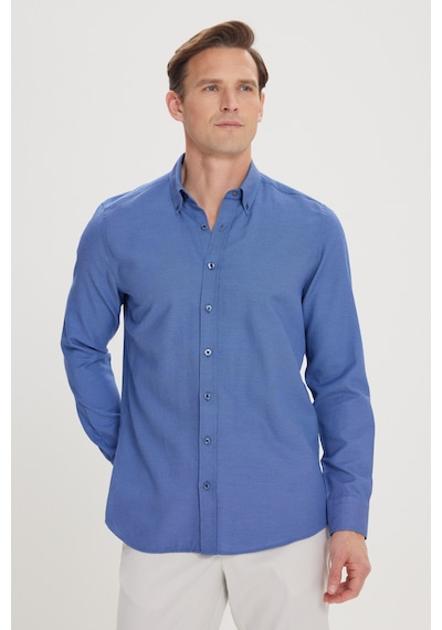 Erkek Mavı Slim Fit Dar Kesim %100 Pamuk Düğmeli Yaka Oxford Gömlek Mavı Erkek Mavı Slim Fit Dar Kesim %100 Pamuk Düğmeli Yaka Oxford Gömlek Mavı