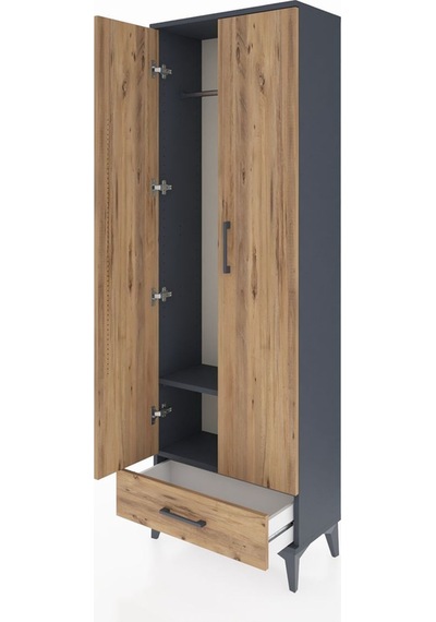 Arges Dolap 2 Raflı Tek Çekmeceli Tek Askılı 60x30x182 Antras... Antrasit
