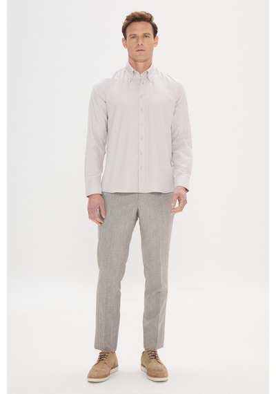 AC&Co / Altınyıldız Classics Erkek Bej Slim Fit Dar Kesim Düğmeli Yaka %100 Pamuk Oxford Gömlek 4A2000000051BEJM Bej