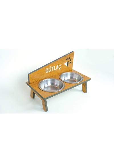Realwood Suya Dayanıklı İsim Baskılı Çelik Kaseli Kedi Köpek Mama Stantı