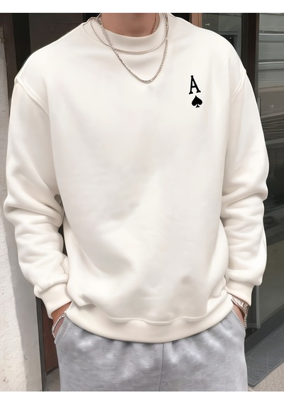 Uyguntarz Unisex Maca Asi Baskılı Oversize Sweatshirt beyaz