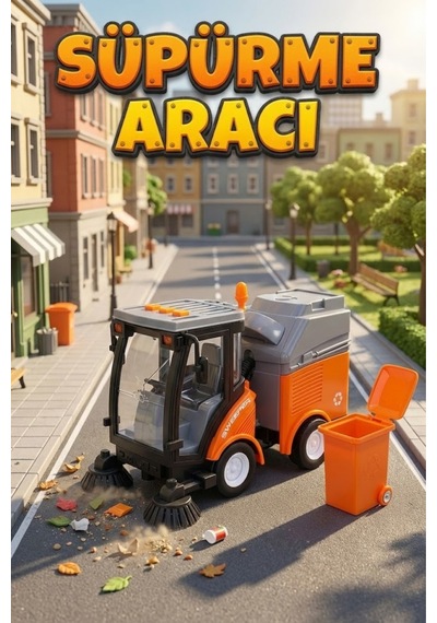 1:16 Sürtmeli Işıklı Ve Sesli Oyuncak Sokak Süpürme Aracı - Şehir Temizlik Çöp Kamyonu 20 Cm