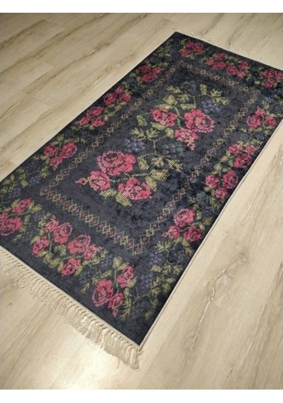 Yamalı Home Style Deri Taban Siyah Kırmızı Pr5616-80X150 Siyah