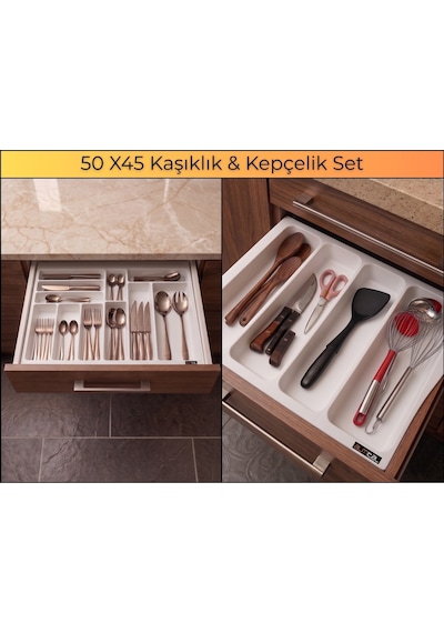 50x45 Cm. Beyaz Kaşıklık Ve Kepçelik 2'li Set 50x40cm E Kadar Kesilebilir