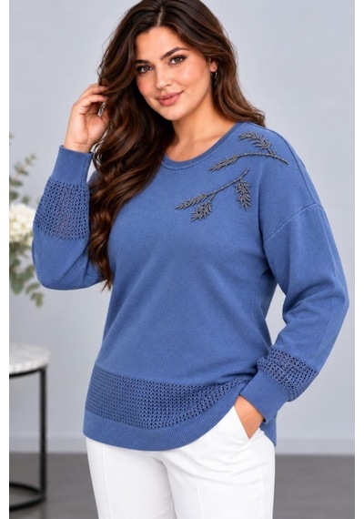 Cedy Denim Cedy Denım Kadın Bisiklet Yaka Dal Yaprak İşlemeli Taş Detaylı Dokulu Triko Kazak C27061 Mavi Cedy Denim Cedy Denım Kadın Bisiklet Yaka Dal Yaprak İşlemeli Taş Detaylı Dokulu Triko Kazak C27061 Mavi