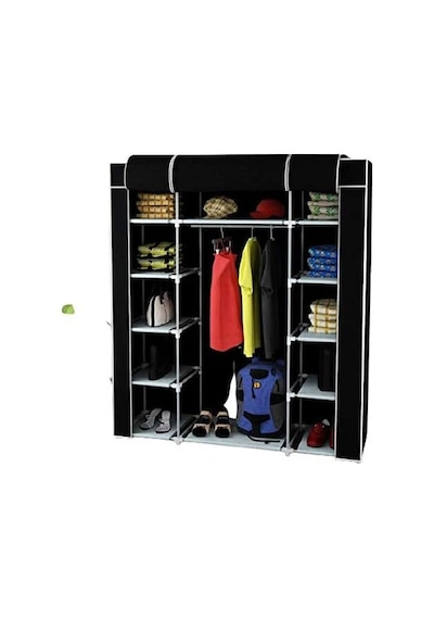 Çift Yandan Raflı Sert Plastik Pvc Profilli Bez Dolap / Gardırop/gardolap / Taşınabilir Portatif Hafif Dolap Siyah Çok Renkli