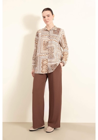 DeFacto Regular Fit Cepli Krep Geniş Paça Palazzo Pantolon E5759AX25SPBN519