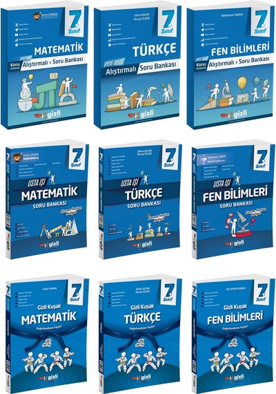 Gizli 2025 7. Sınıf Matematik + Türkçe + Fen Alıştırmalı + Usta İşi Soru + Gizli Kuşak Seti 9 Kitap Güncel Müfredat