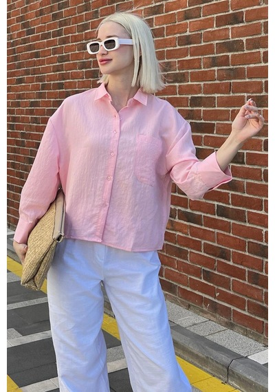 Madmext Pembe Çizgili Oversize Kadın Gömlek Mg2093-pembe Pembe