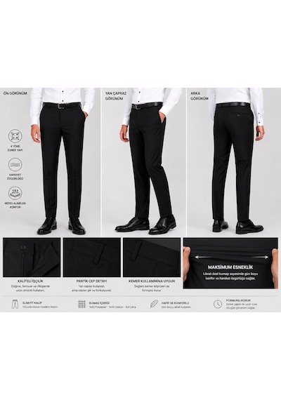 Classics Men Caserta Comfort Fit Likralı Boru Paça Erkek Kumaş Pantolon - 7711 Siyah