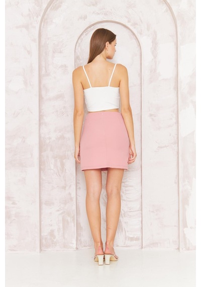 Darlin Moda Kadın Pembe Yırtmaçlı Mini Etek Dm2016 Pembe