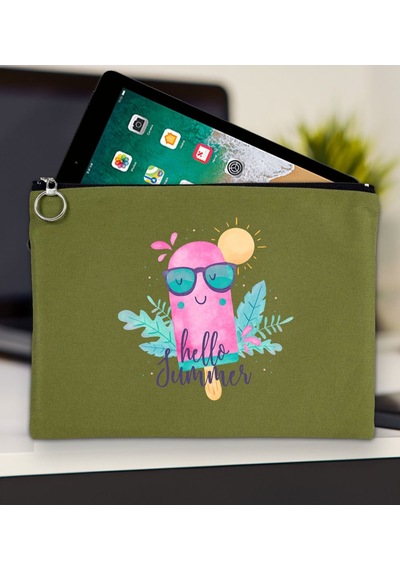 Bk Gift Yaz Temalı-5 Yeşil Tablet Çantası 30x21cm, Apple iPad Uyumlu Çantası, Baskılı Tablet Kılıfı