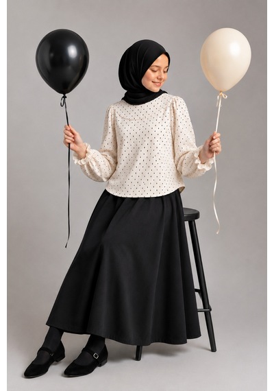 Angel&co. Girls Clothing Siyah Takım - Müslin Bluz & 2 İplik Maksi Etek Siyah - 895510177 Siyah